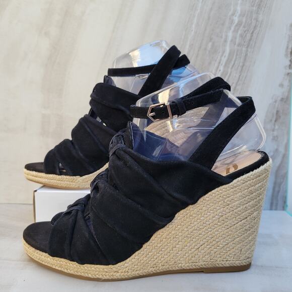 Sam Edelman Awan Black Suede Wedge Sandals Women's Size 9 Open Toe Buckle - Picture 9 of 12